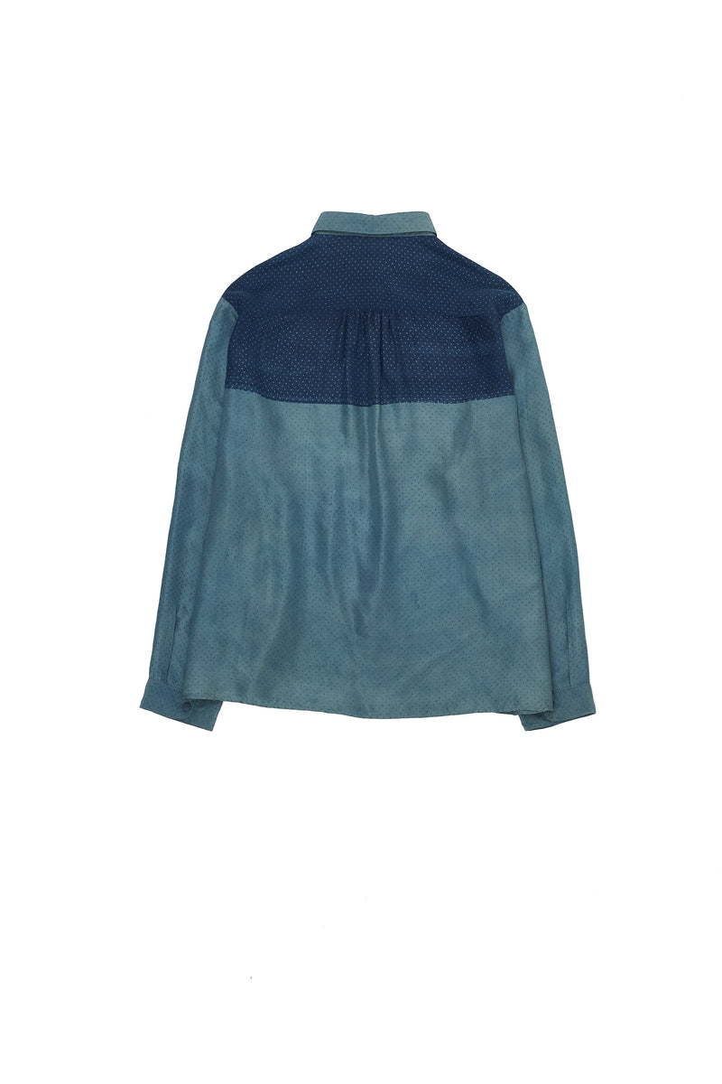 INDIGO BLOCK PRINTED SOFT SILK SHIRT