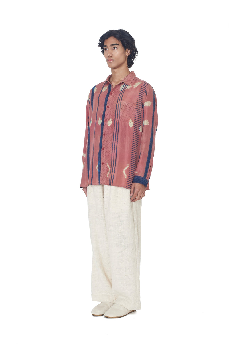 Chalk Pink Shibori Soft Silk Statement Shirt