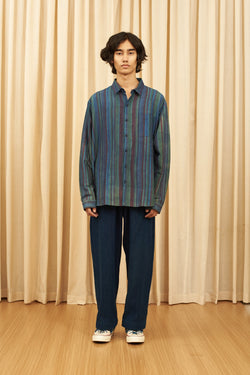 SCREENPRINTED UNISEX SPREAD COLLAR SILK SHIRT