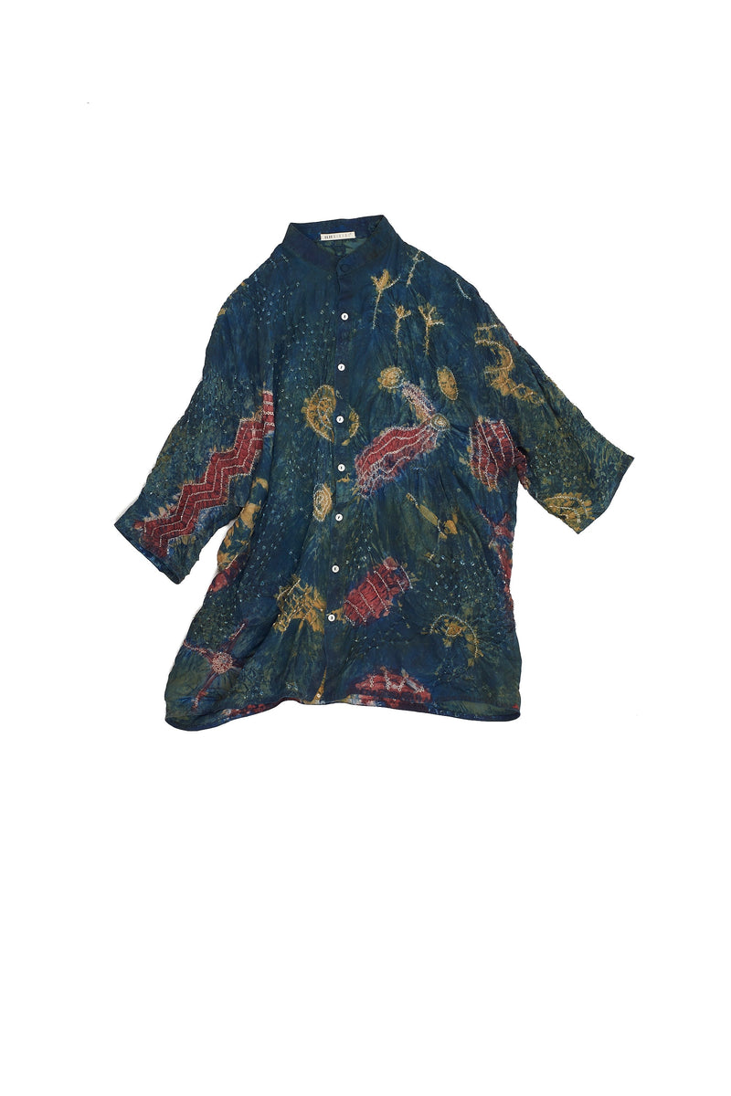 STATEMENT HANDPAINTED SILK SHIRT CRAFTED WITH BANDHANI