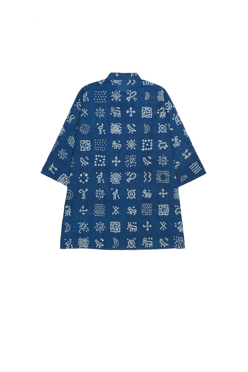 INDIGO RELAXED FIT SHIRT CRAFTED WITH BANDHANI MOTIFS