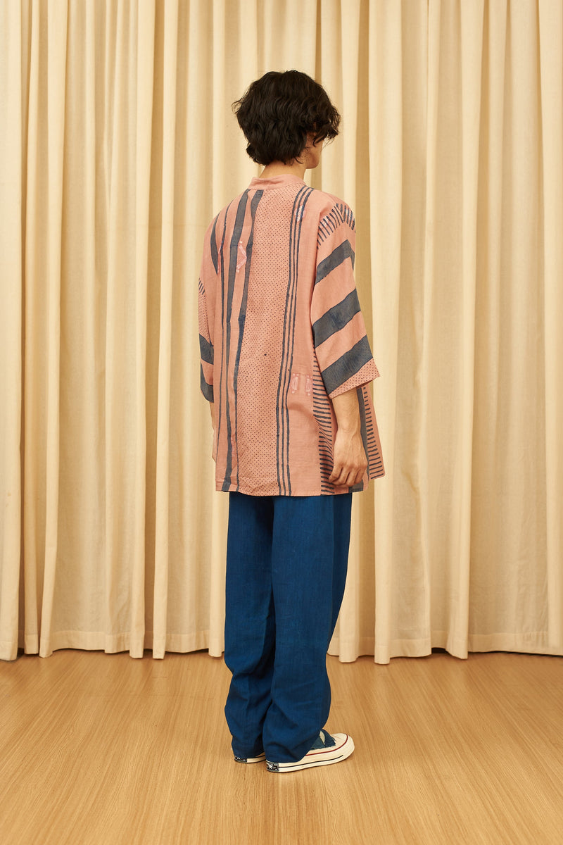 CHALK PINK BLOCK PRINT SHIBORI SHIRT
