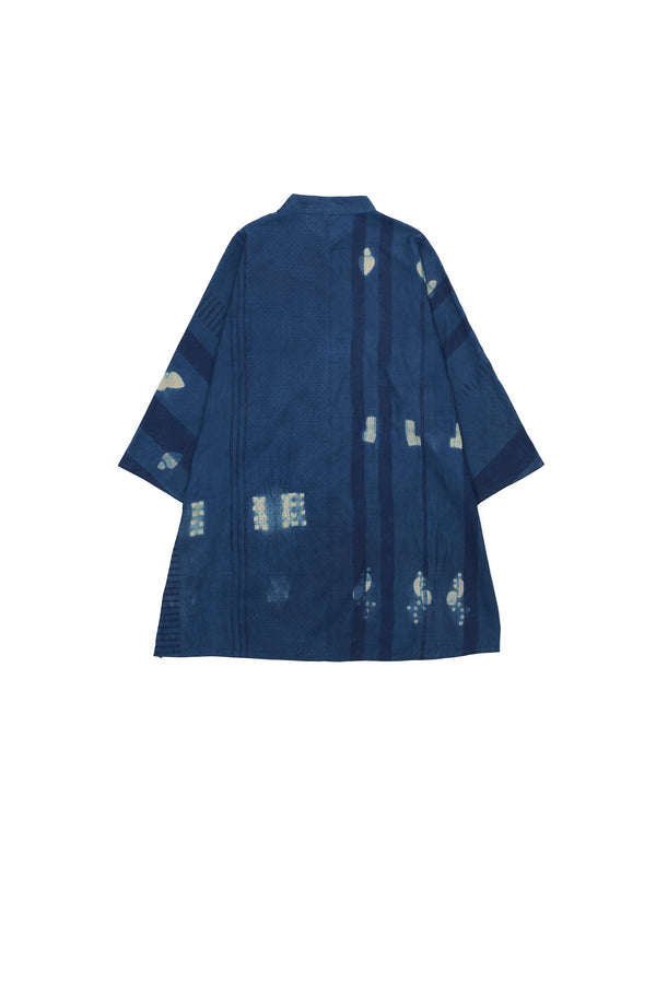 Block Print & Shibori Band Collar Cotton Silk Shirt