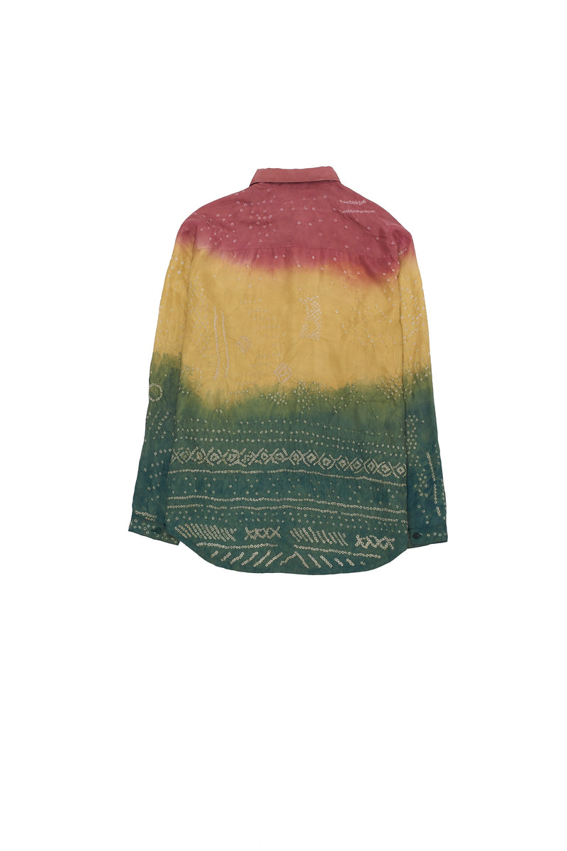 MULTI -COLOURED DIP DYED TEXTURED BANDHANI SOFT SILK SHIRT
