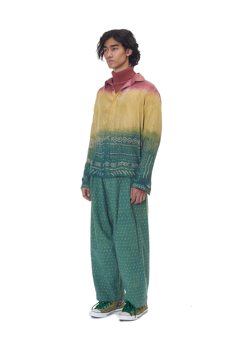 Multi -Coloured Dip Dyed Textured Bandhani Soft Silk Shirt