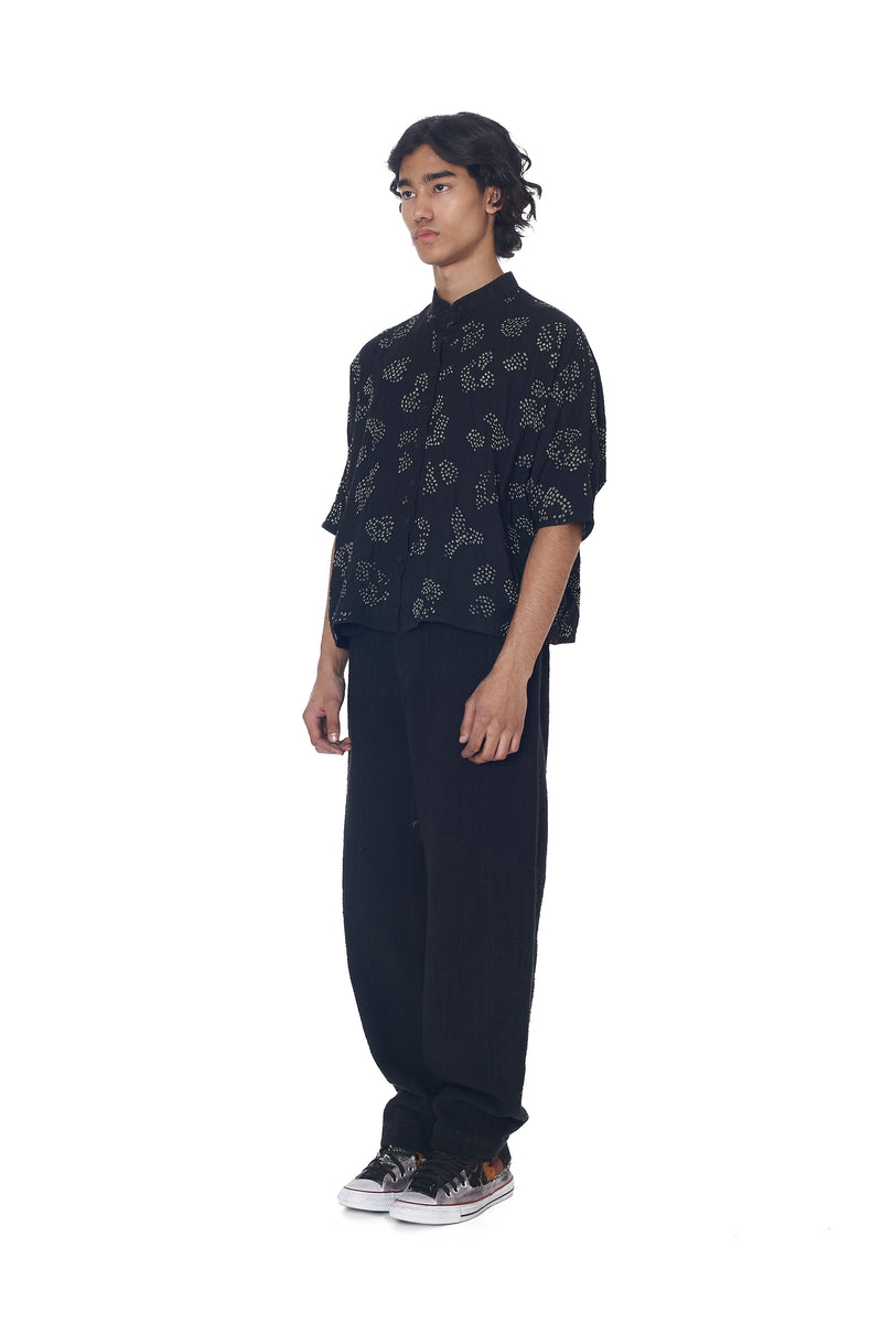 BLACK FINE COTTON BANDHANI SHIRT