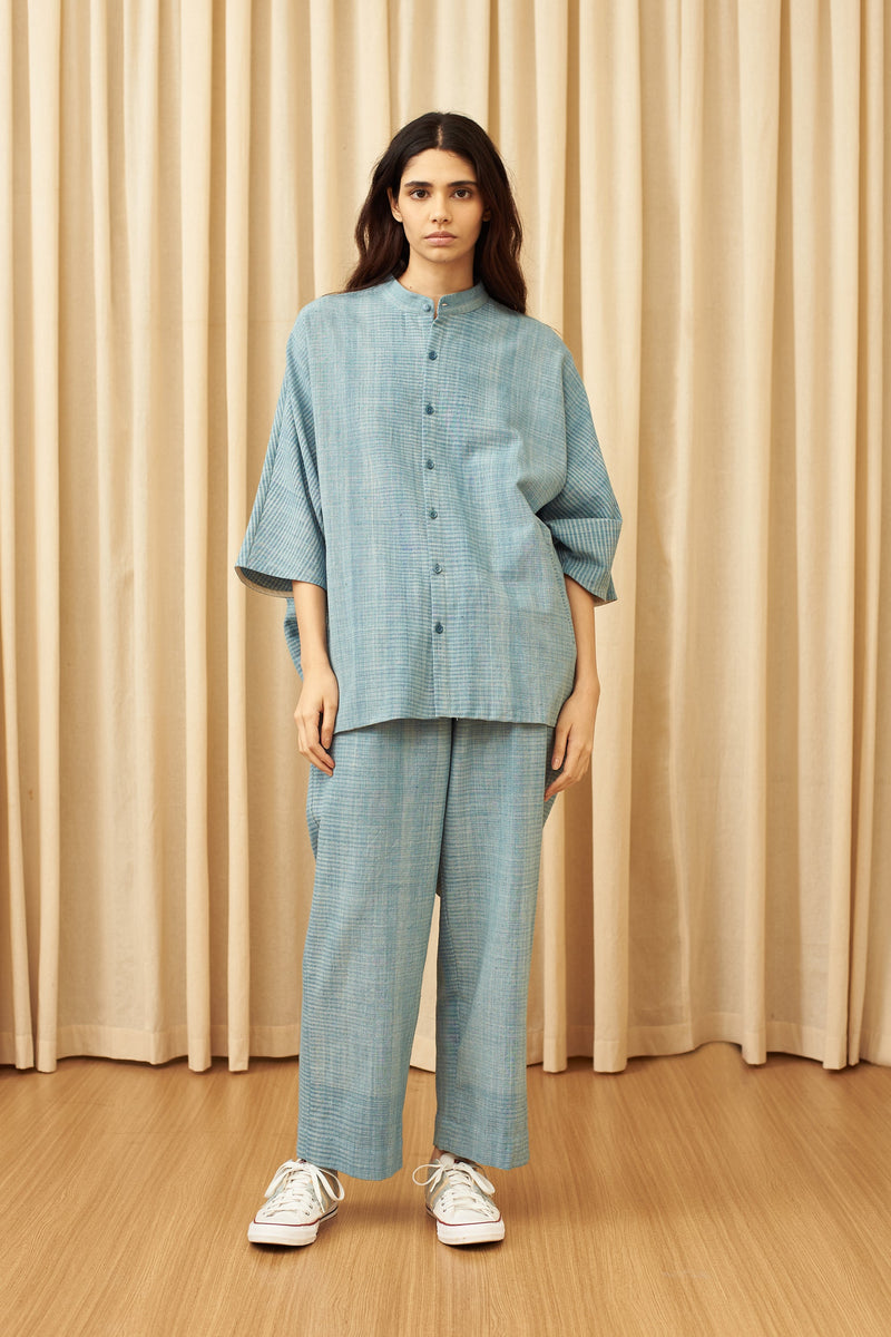 SHADES OF INDIGO CAPE SLEEVES SHIRT