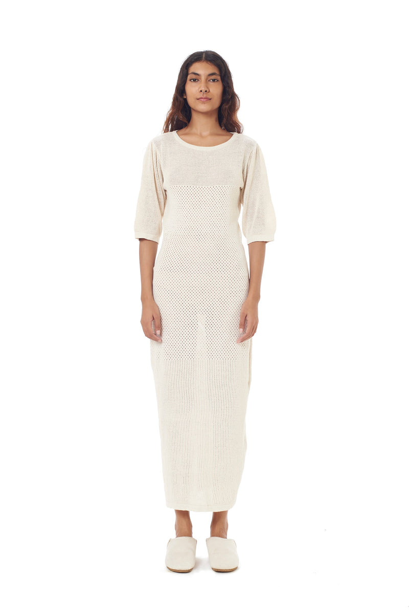 Off-White Bodycon Textured Cotton Knitted Dress
