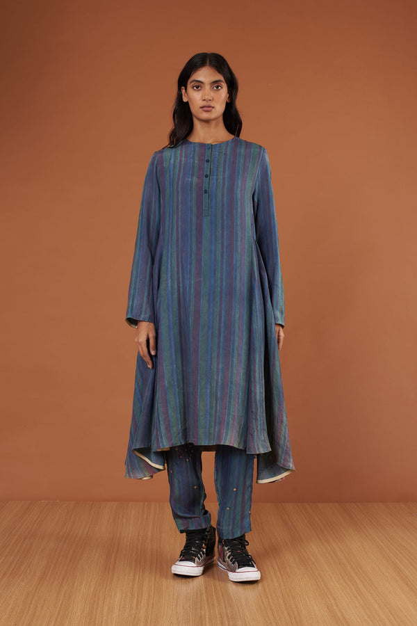 Indigo Multicolour Stripe Silk Dress