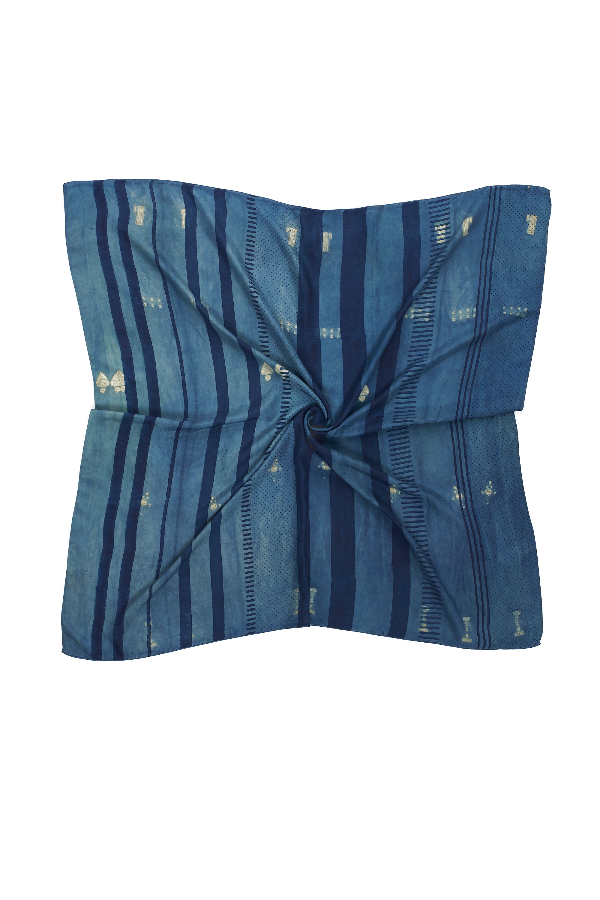 INDIGO BLOCK PRINT & SHIBORI SILK SCARF