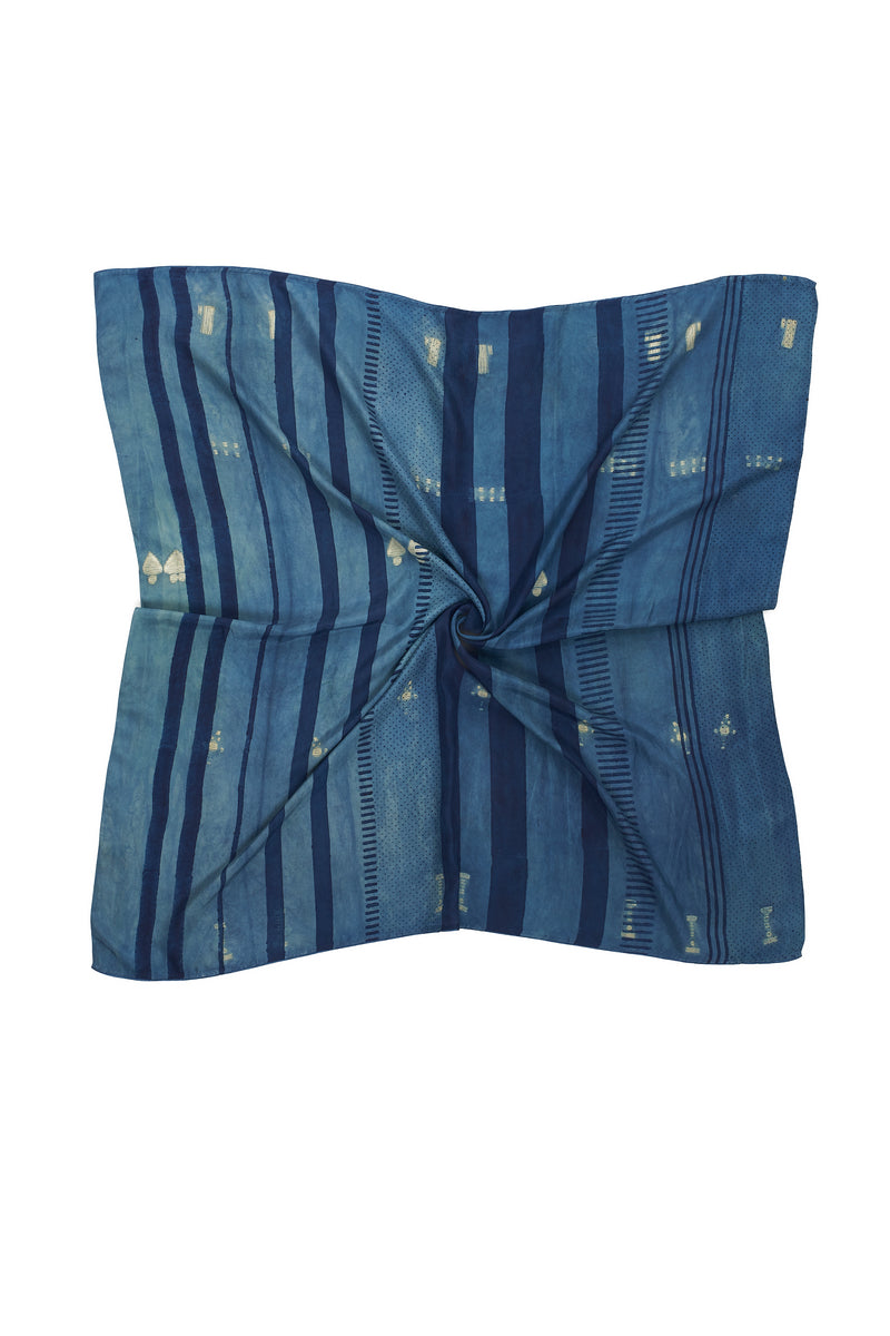 INDIGO BLOCK PRINT & SHIBORI SILK SCARF