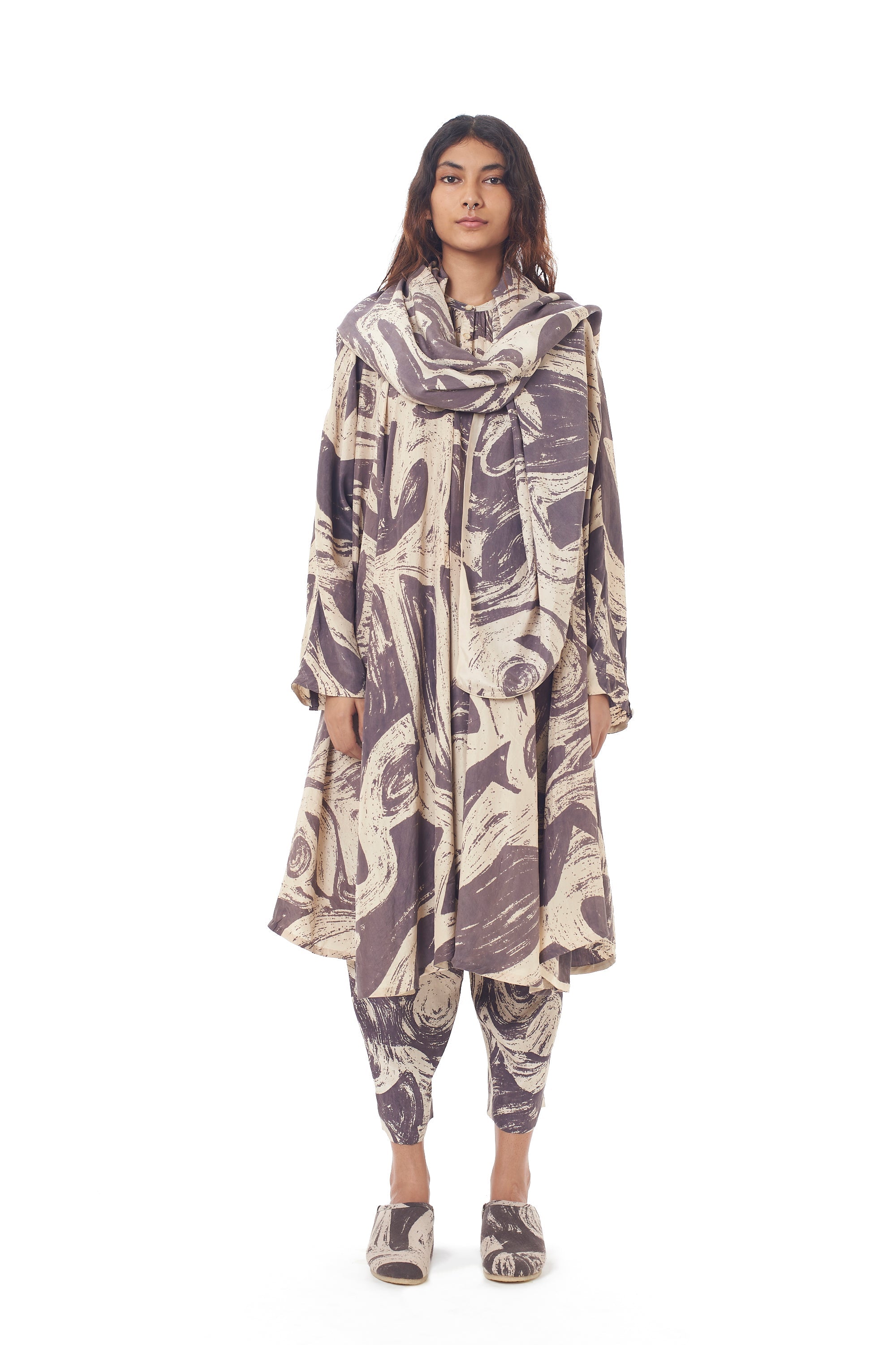 CRAFTED SILK SCREEN PRINTED STATEMENT SQUARE SILK SCARF