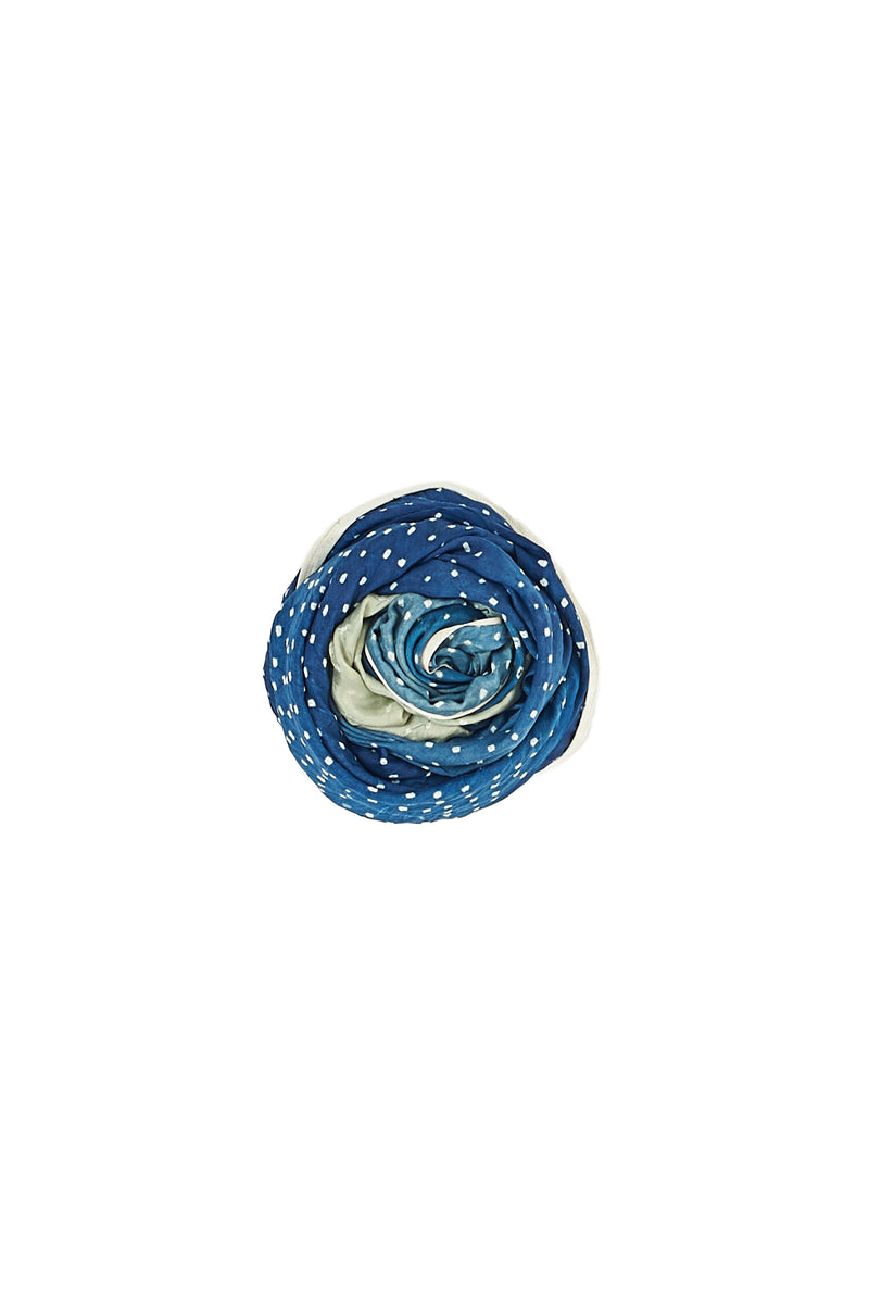 INDIGO BLOCK HANDPAINTED BANDHANI SILK SCARF