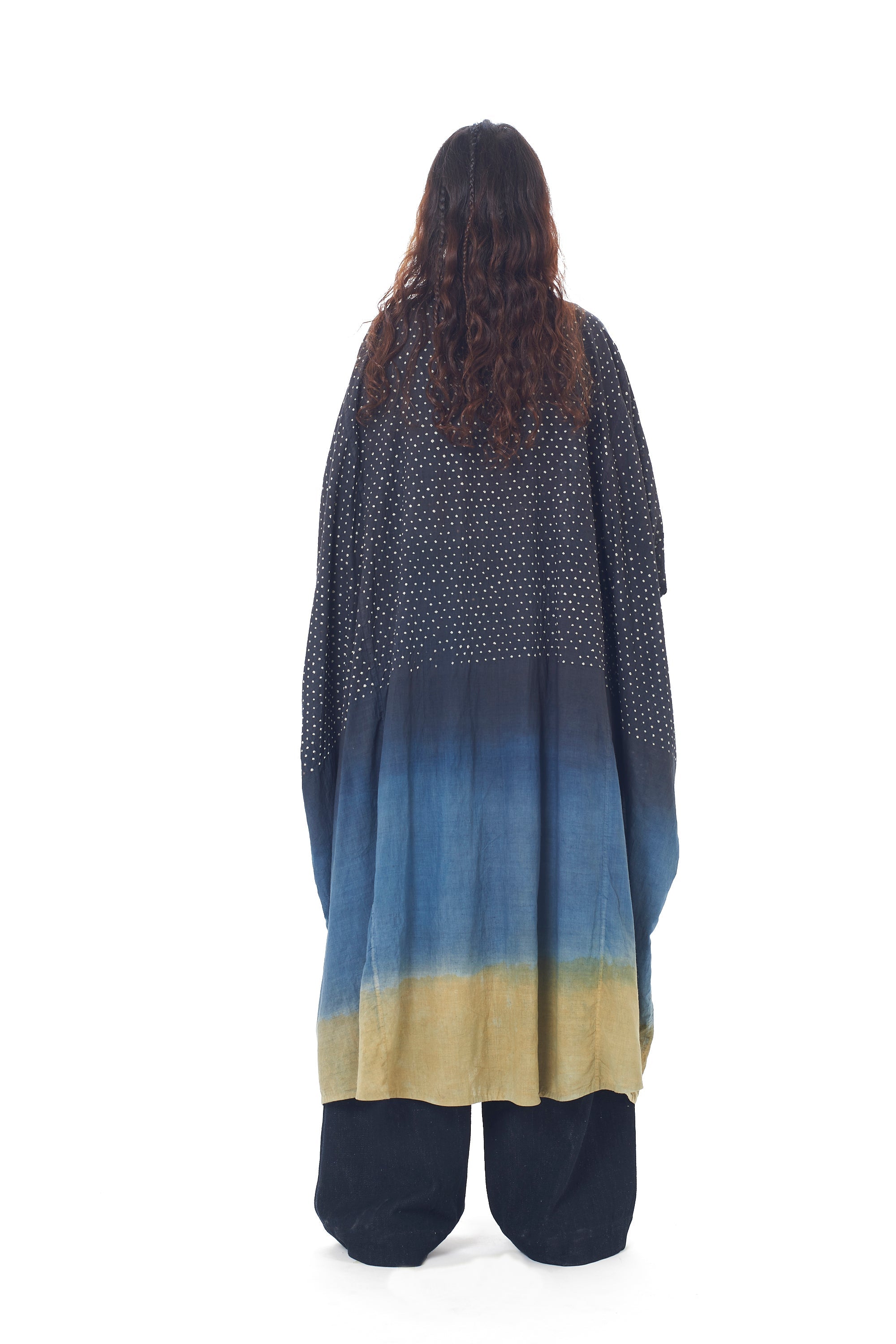 MIDNIGHT INDIGO COLOUR BLOCKED DRAPE DRESS FEATURING MINIATURE BANDHANI