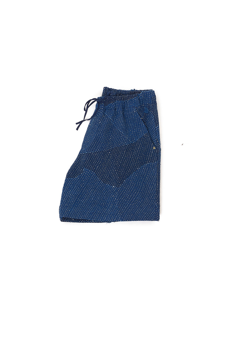 KANTHA PATCHWORK INDIGO SHORTS