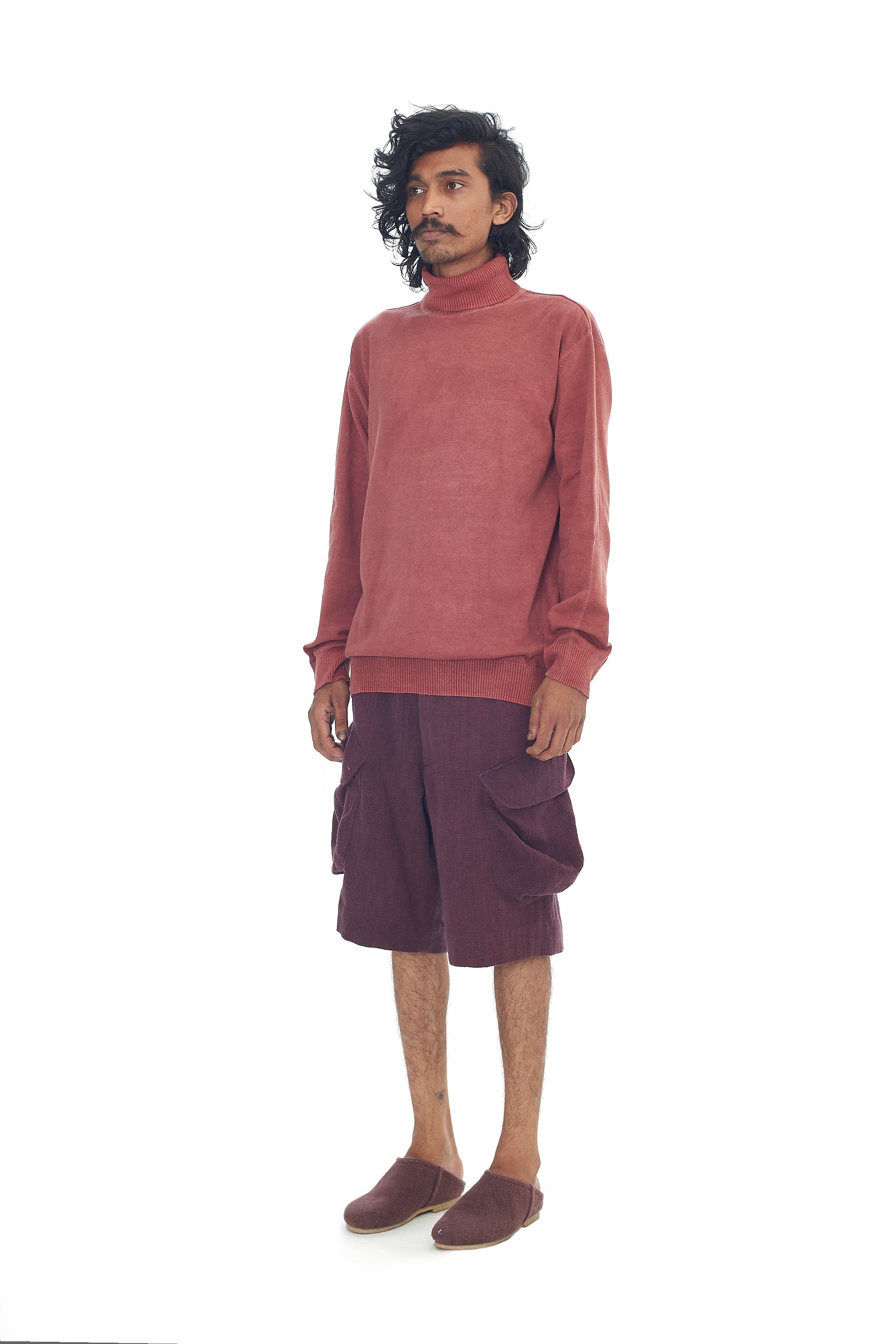 ROGUE PINK TURTLENECK FULL-SLEEVED COTTON T-SHIRT