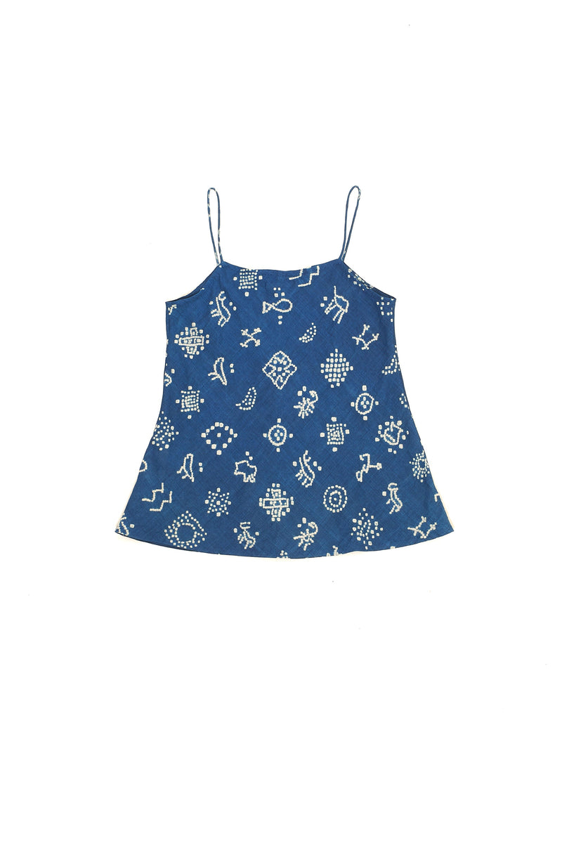 Indigo Strappy Summer Top Crafted With All Over Bandhani Motifs