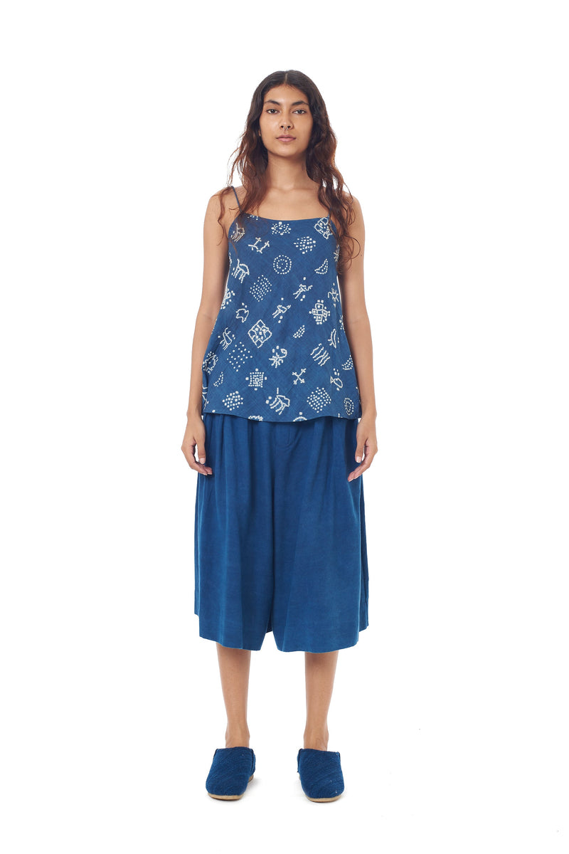 Indigo Strappy Summer Top Crafted With All Over Bandhani Motifs