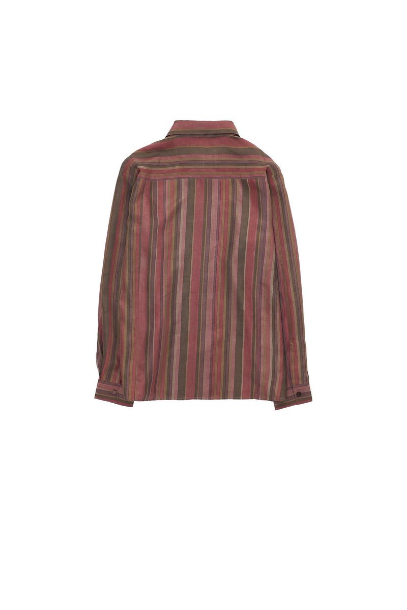 SCREEN PRINTED STRIPE GENTLE PINK SILK SHIRT