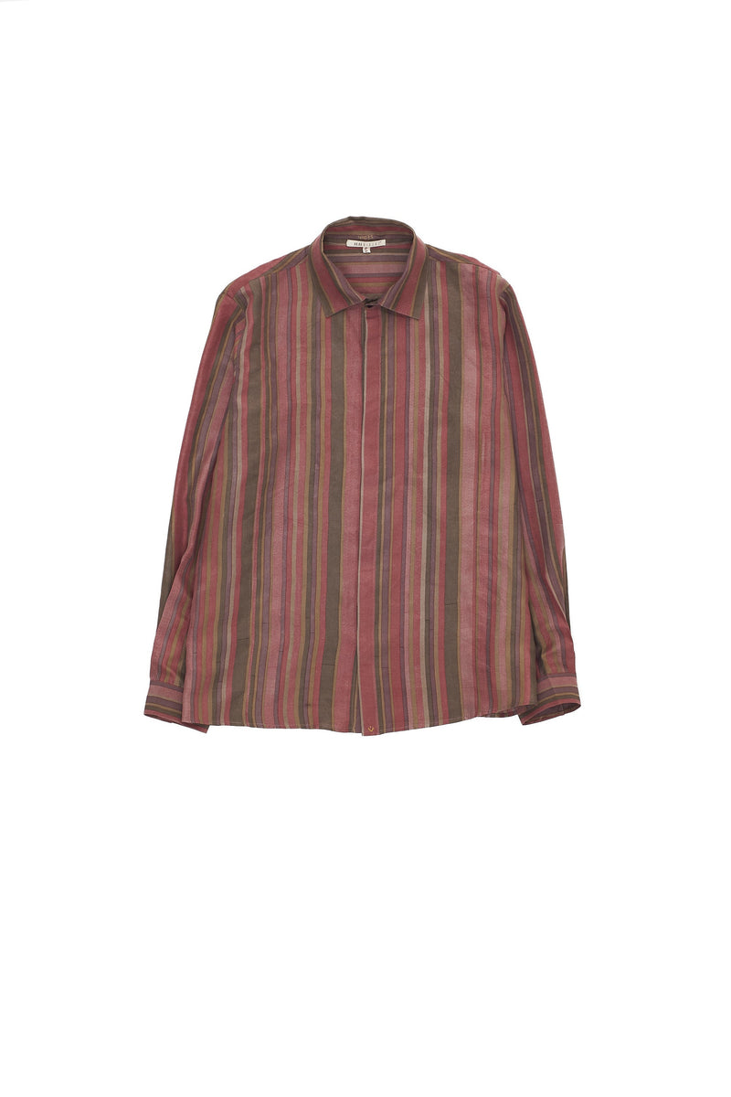 SCREEN PRINTED STRIPE GENTLE PINK SILK SHIRT