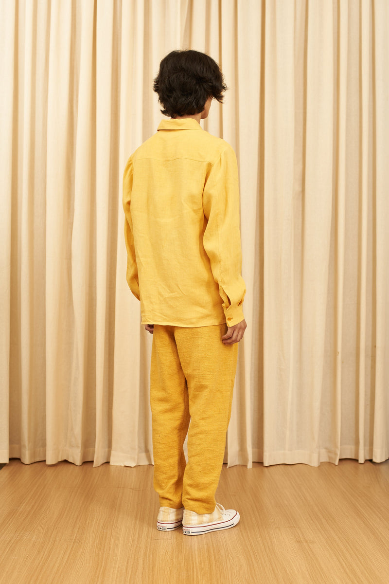 Mango Yellow Linen Mens Shirt