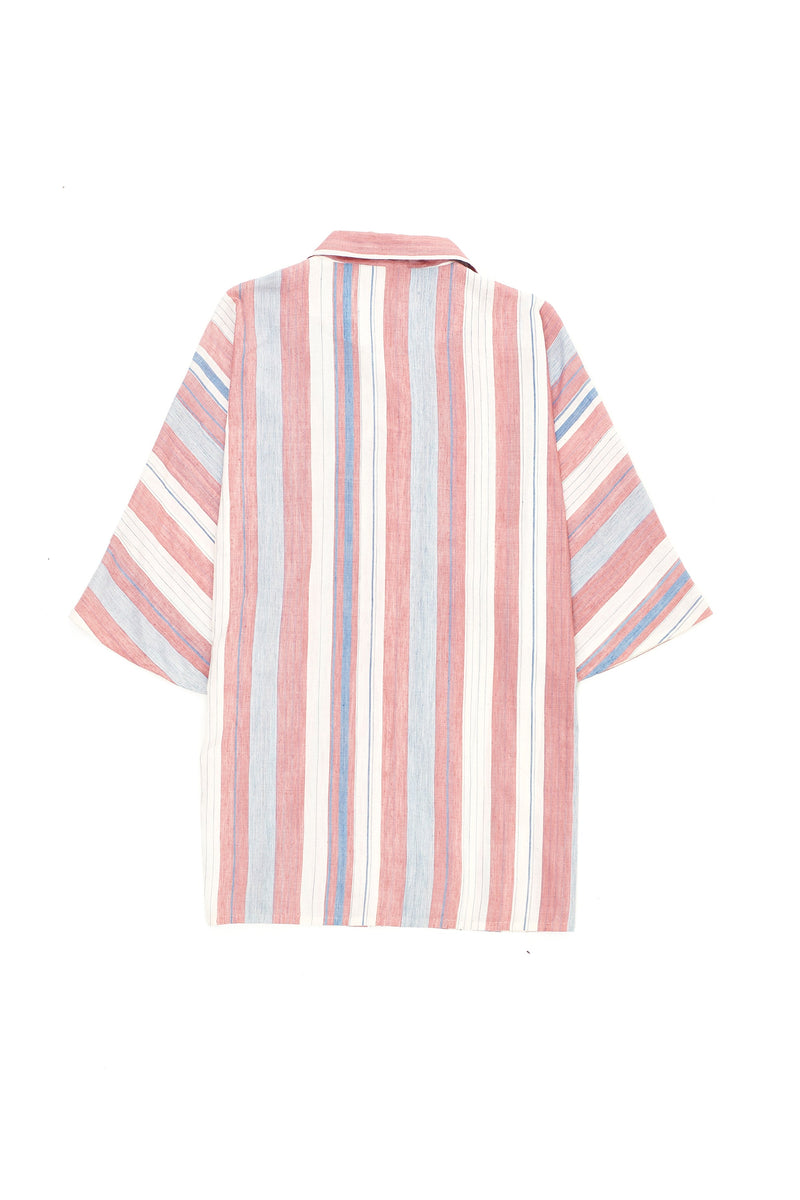 Notch Collar Cotton Silk Multi-Colour Striped Shirt