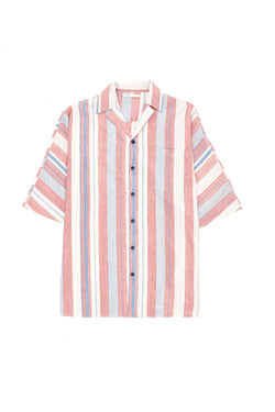 NOTCH COLLAR COTTON SILK MULTI-COLOUR STRIPED SHIRT