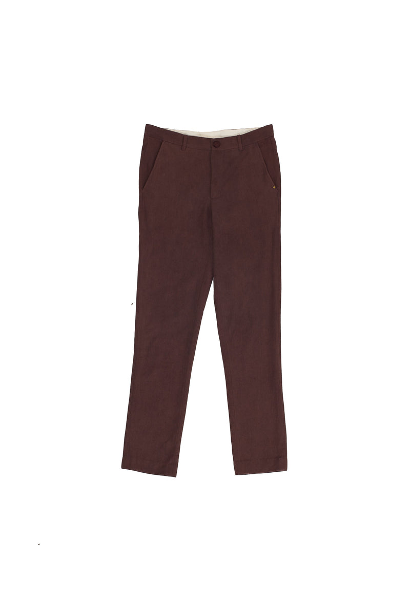BURNT UMBER MENS TAPERED FINE COTTON TROUSERS