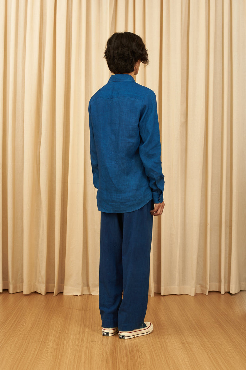 INDIGO LINEN MENS SHIRT