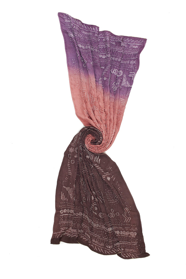 Multi Coloured Dip Dyed Textured Bandhani Silk Shawl