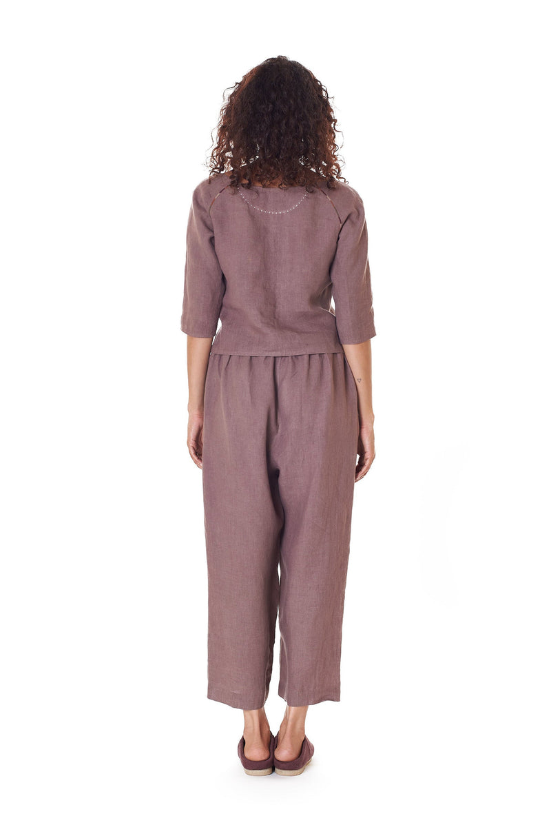100% LINEN WOMENS TOP IN WINE COLOR
