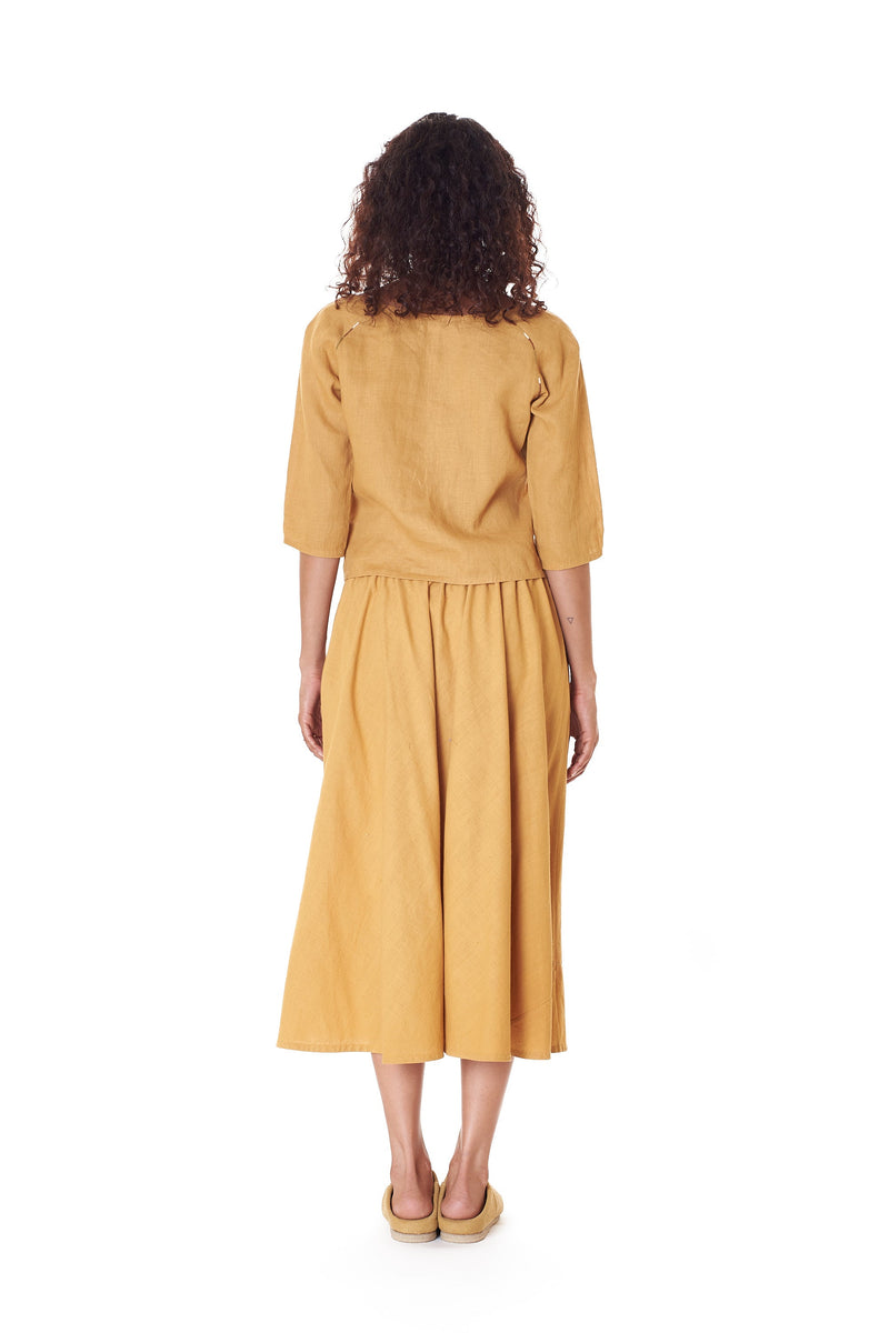 100% LINEN WOMENS TOP IN MUSTARD YELLOW COLOR