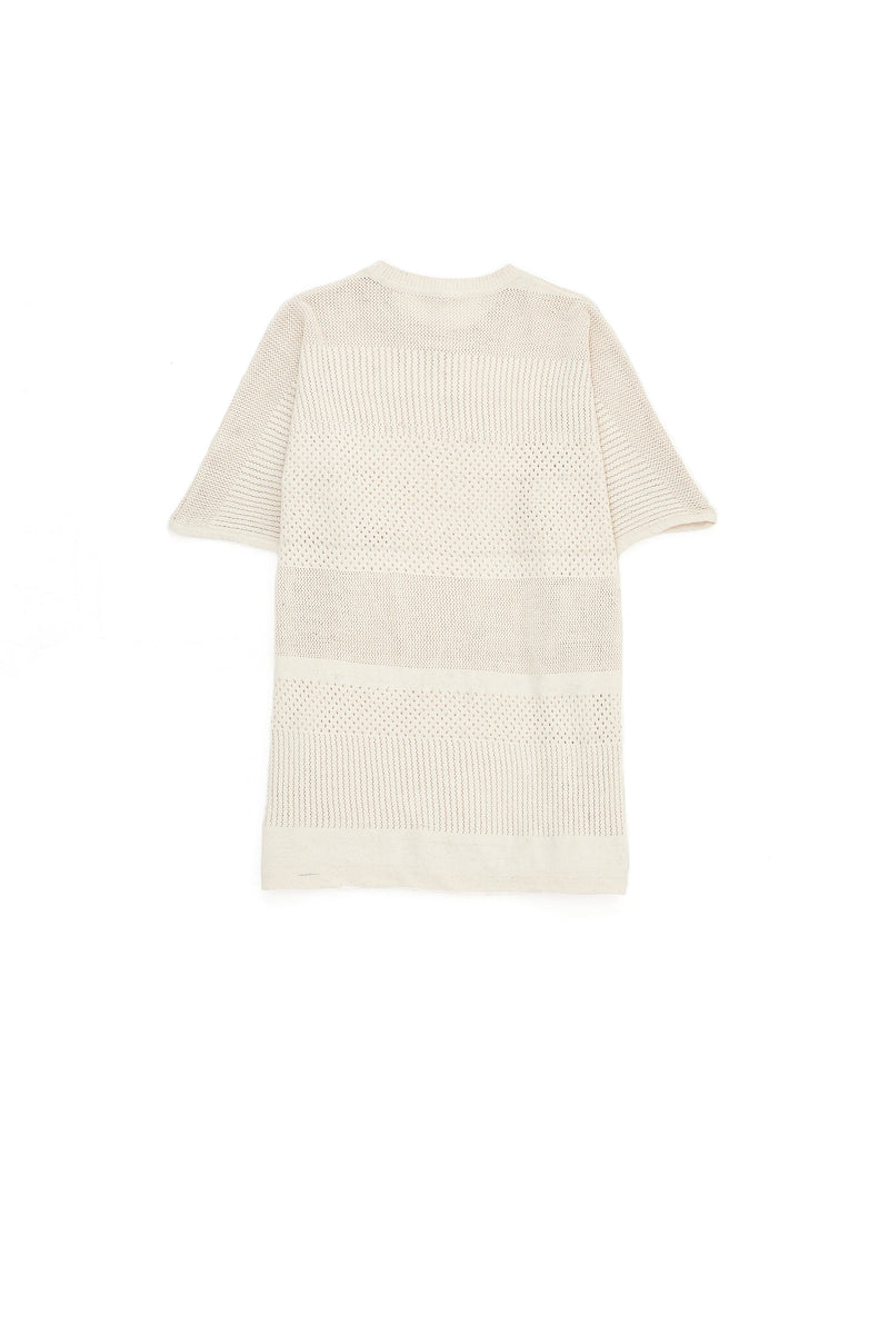 UNDYED ORGANIC COTTON RELAXED FIT T-SHIRT KNITTED WITH A PATTERN