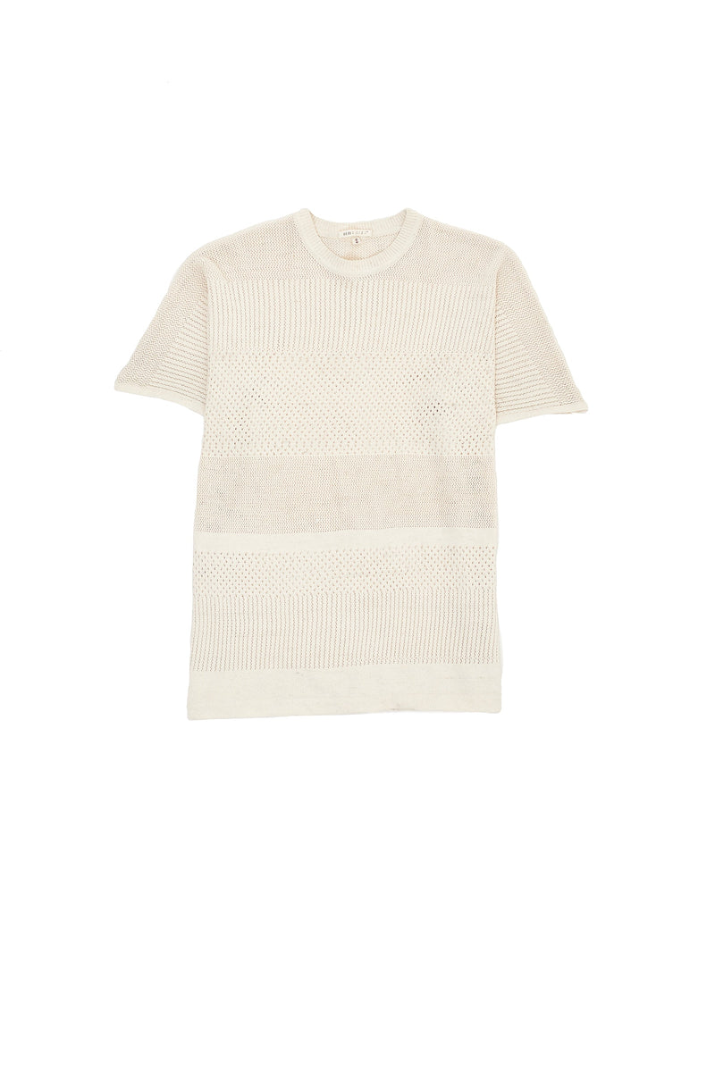 UNDYED COTTON RELAXED FIT T-SHIRT KNITTED WITH A PATTERN