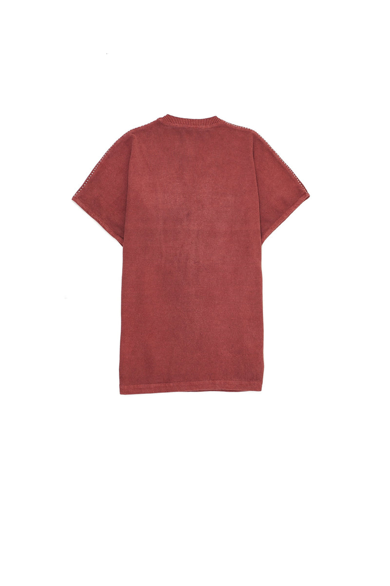 ROGUE PINK ORGANIC COTTON RELAXED FIT KNITTED T-SHIRT WITH HAND EMBROIDERED DETAILS