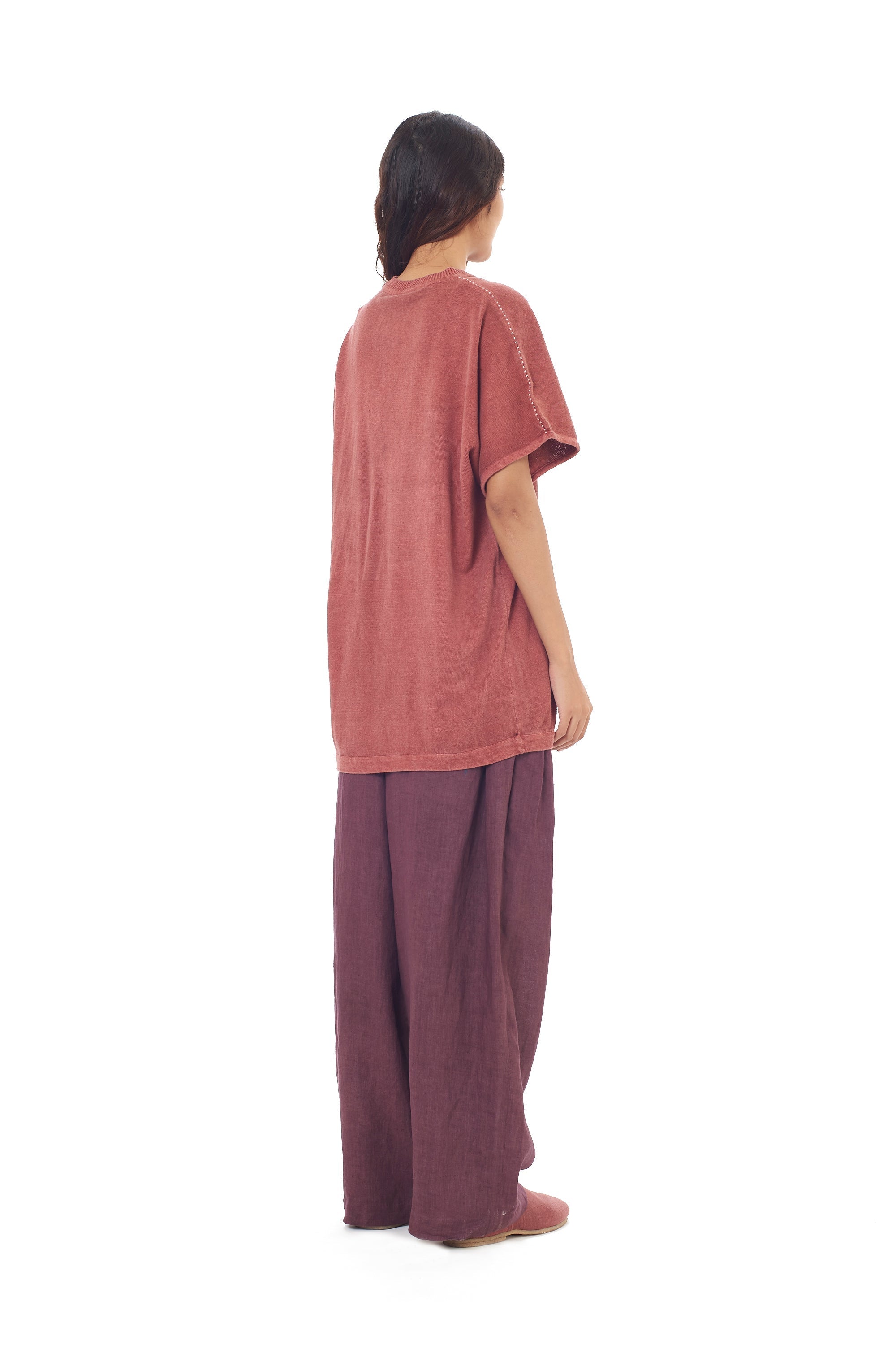 Rogue Pink Organic Cotton Relaxed Fit Knitted T-Shirt With Hand Embroidered Details