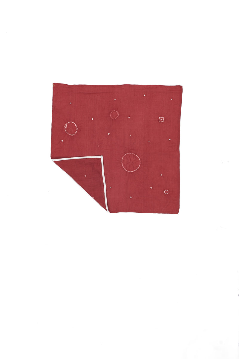 CRIMSON PINK COTTON SQUARE SILK SCARF CRAFTED WITH SHIBORI