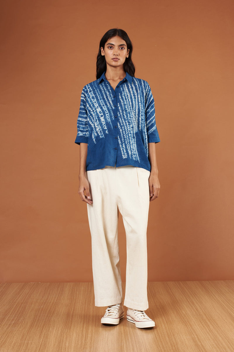 Indigo Shibori Cotton Shirt