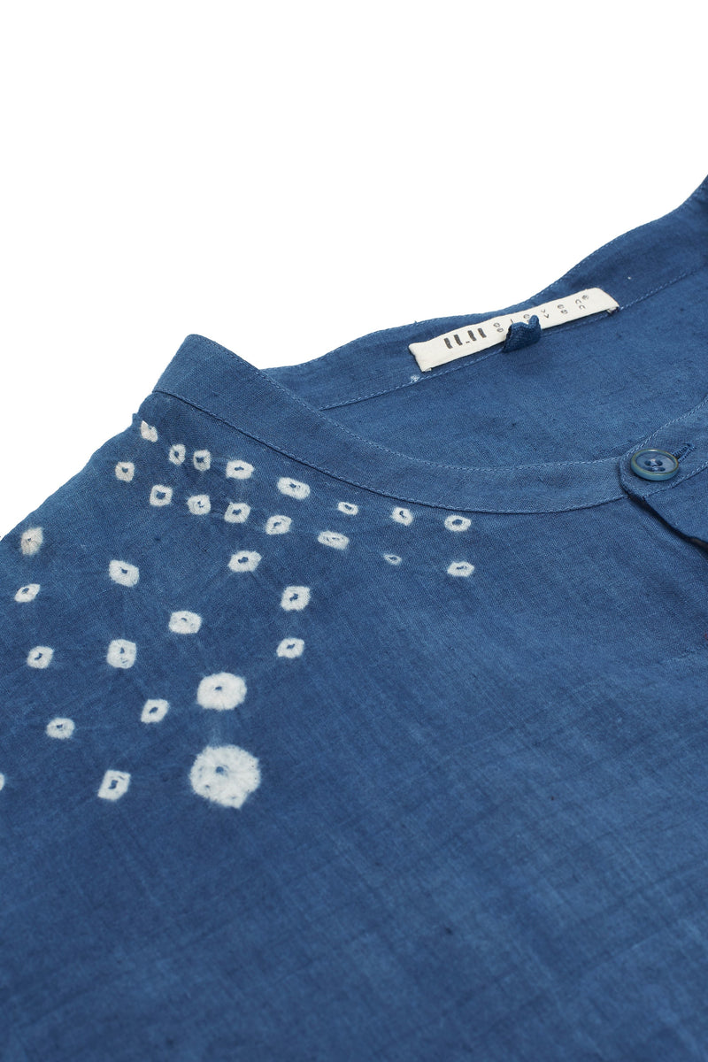 Indigo Slim Fit Cotton Men'S Shirt Crafted With Shibori Motifs