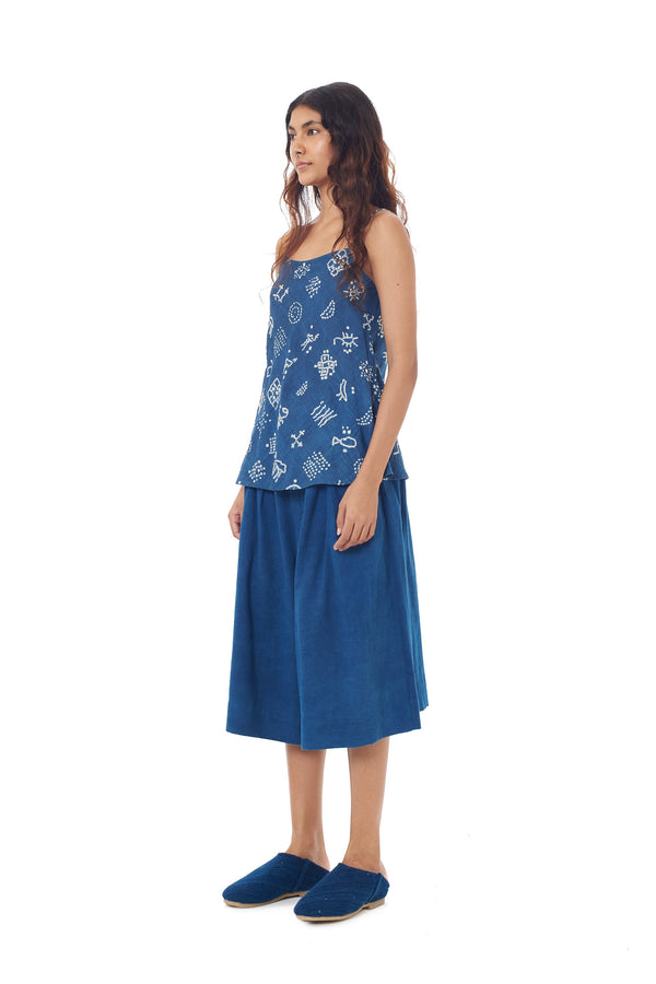 INDIGO PLEATED CULOTTES IN HANDSPUN COTTON