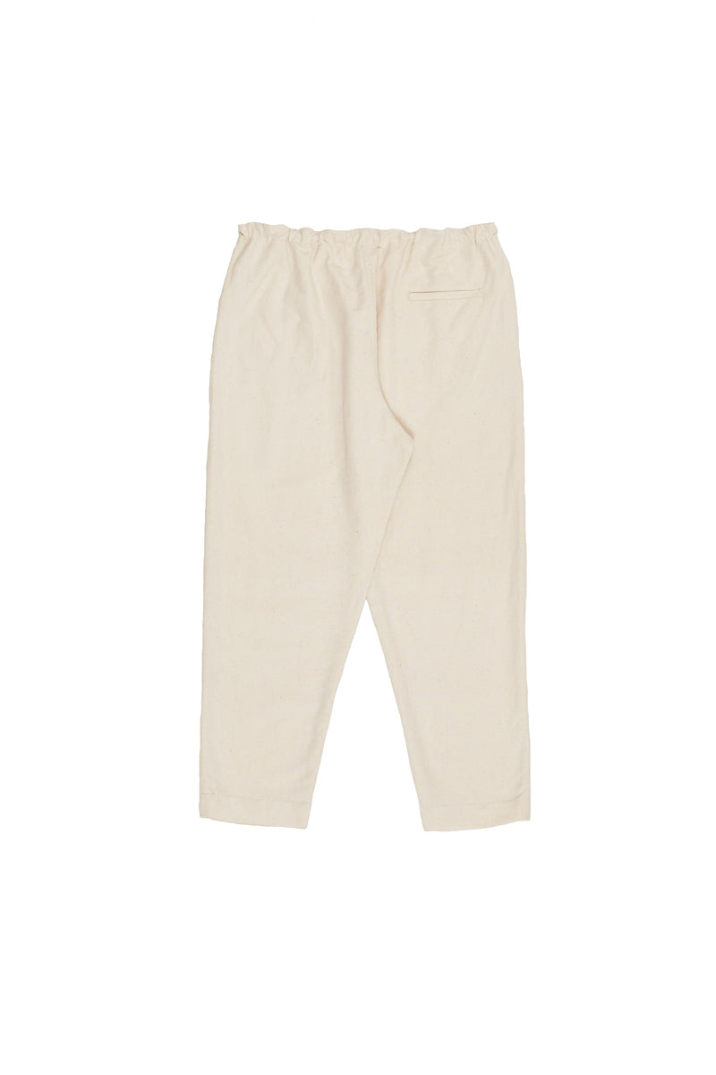 ECRU UNDYED TAPERED COTTON DRAWSTRING PANTS
