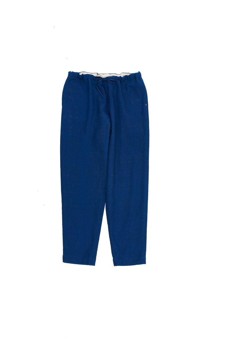 INDIGO ORGANIC COTTON DRAWSTRING TAPERED PANTS