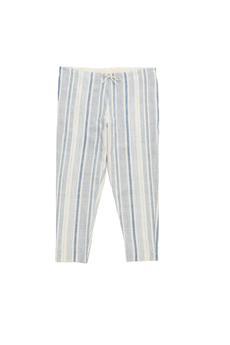 Indigo Striped Organic Cotton Drawstring Tapered Pants