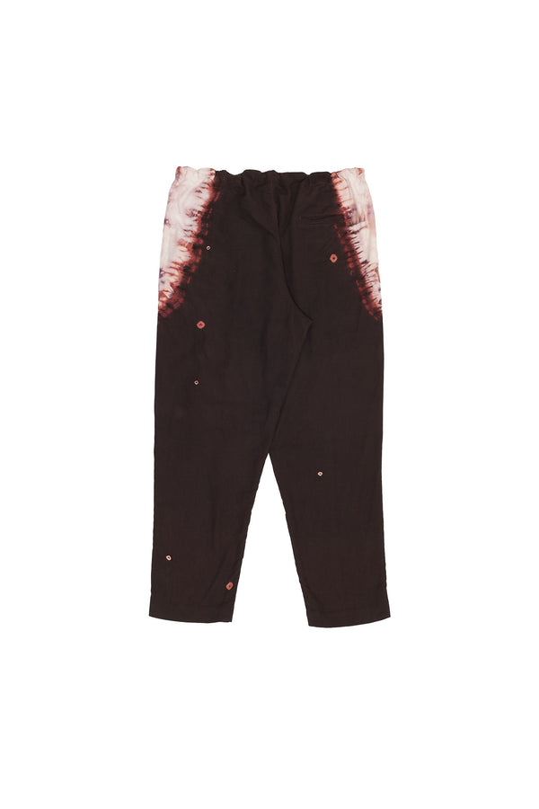 Burnt Umber Textured Cotton Bandhani & Shibori Drawstring Pants