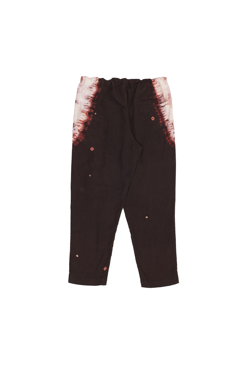 Burnt Umber Textured Cotton Bandhani & Shibori Drawstring Pants