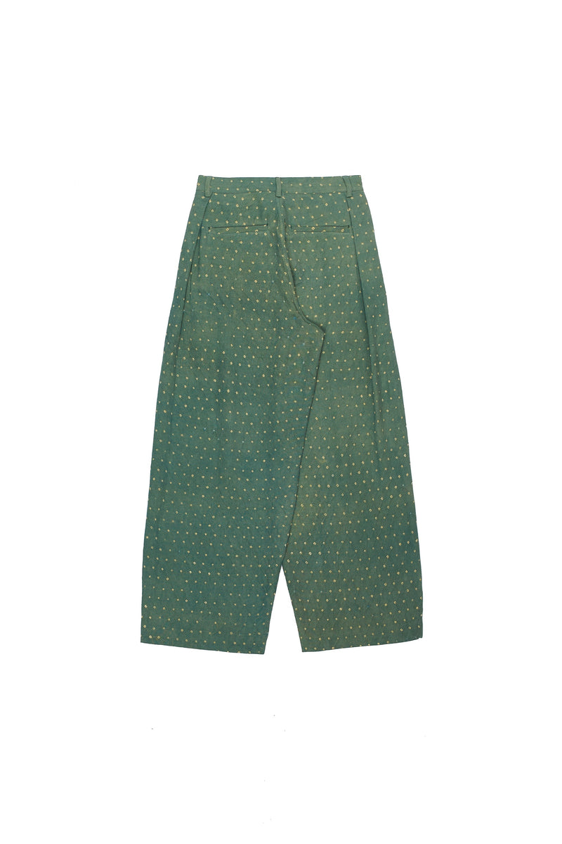 Olive Green All Over Bandhani Cotton Pleated Trousers