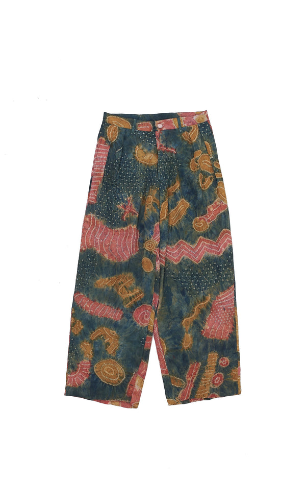 Statement Multicolour Hand Painted Pleated Trousers