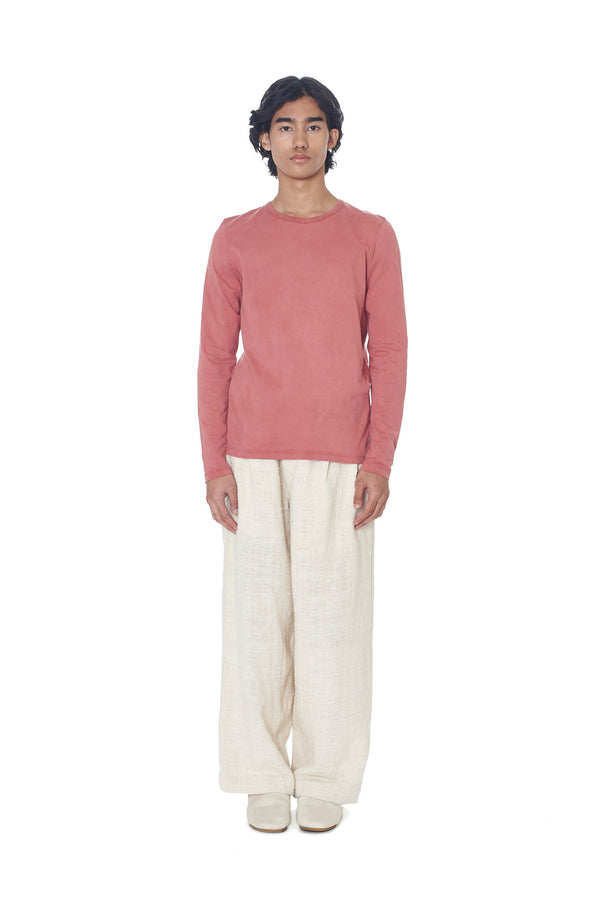 OFF-WHITE TEXTURED COTTON PLEATED TROUSERS
