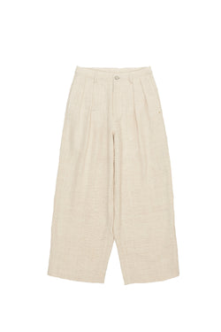 OFF-WHITE TEXTURED COTTON PLEATED TROUSERS