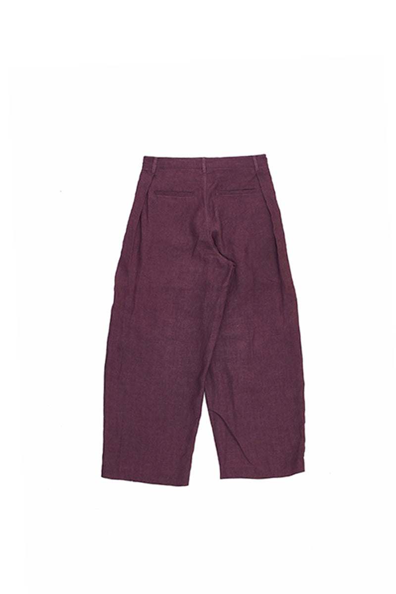 PLEATED LINEN TROUSERS IN RAISIN PURPLE